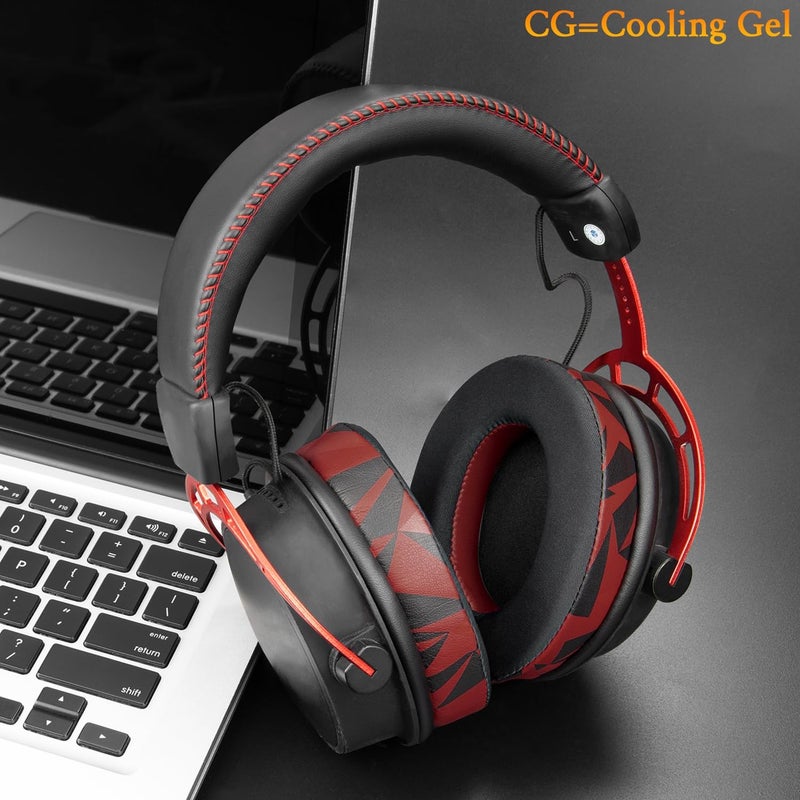 SoloWIT Cooling Gel Replacement Earpads Cushions for HyperX Cloud 1/2/3/Pro/Core, Cloud Alpha/Flight/Stinger Series, CloudX Stinger/Flight Series Headset - Red Storm - Image 2